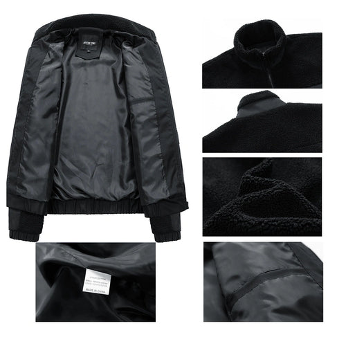 Affordable Men Sherpa Fleece Stand Collar Full Zip Jacket, Warm Fall Winter Casual Outdoor Coat For Men
