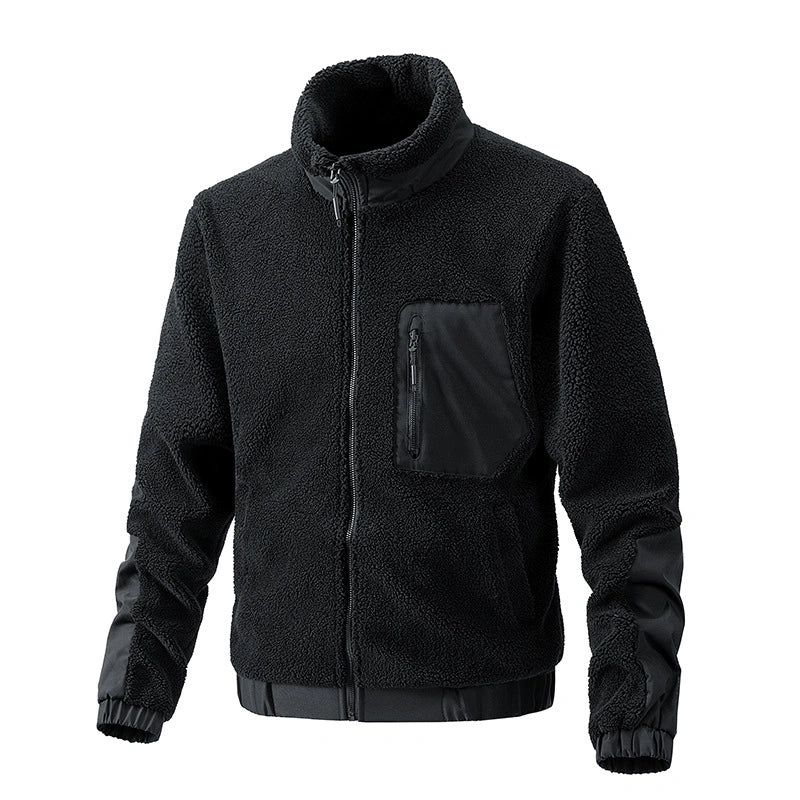 Men's Sherpa Fleece Stand Collar Jacket, Full Zip Warm Outdoor Casual Winter Coat, Multi Color Tactical Fleece Jacket For Men