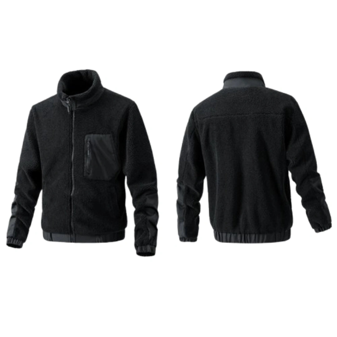 Men's Sherpa Fleece Stand Collar Jacket, Full Zip Warm Outdoor Casual Winter Coat, Multi Color Tactical Fleece Jacket For Men