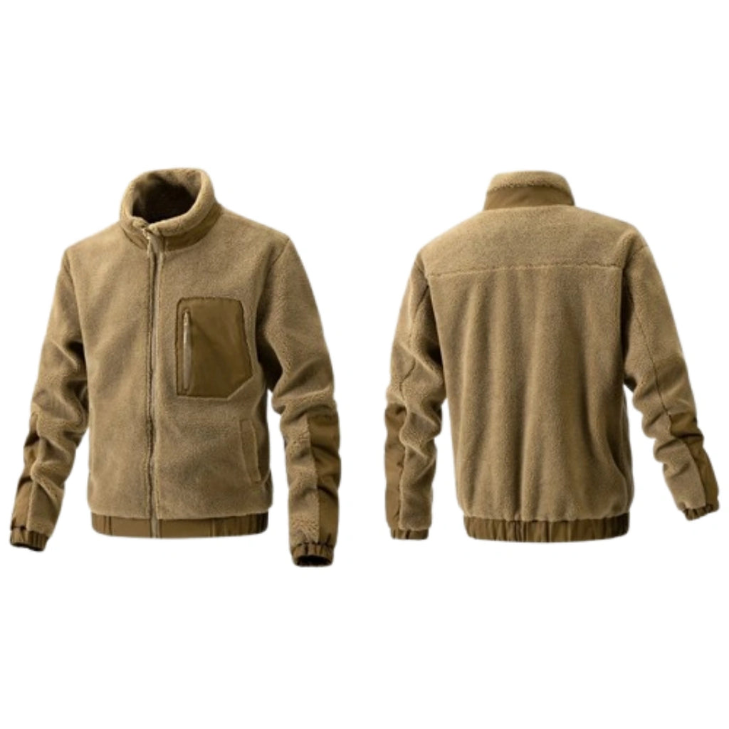 Men's Full Zip Sherpa Fleece Stand Collar Jacket, Casual Daily Winter Outerwear, Windproof Lightweight Mens Coat