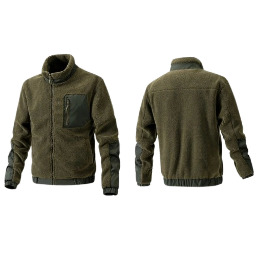 Windproof Men Sherpa Fleece Stand Collar Full Zip Jacket, Fall Winter Outdoor Casual Wind Resistant Coat（副本）