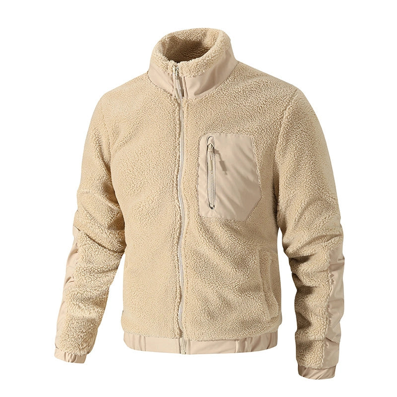 Windproof Men Sherpa Fleece Stand Collar Full Zip Jacket, Fall Winter Outdoor Casual Wind Resistant Coat（副本）