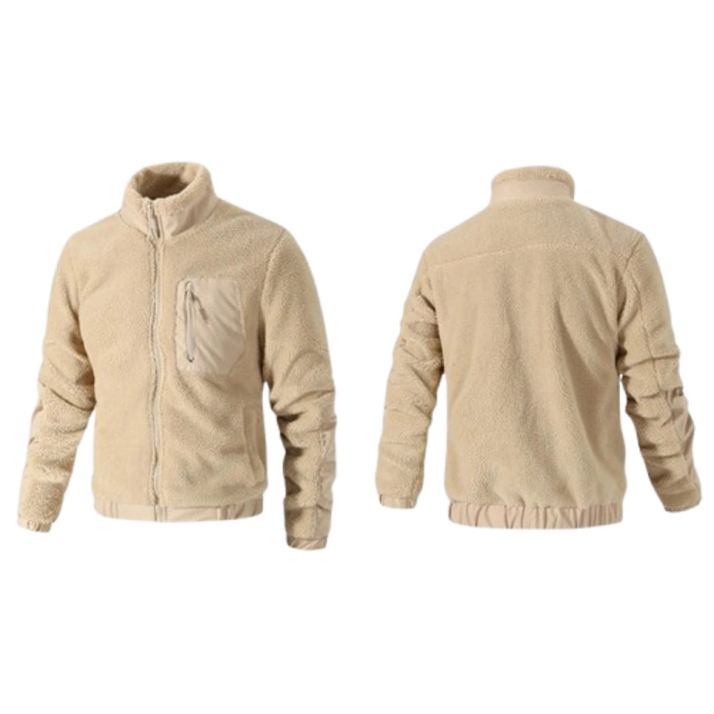 Windproof Men Sherpa Fleece Stand Collar Full Zip Jacket, Fall Winter Outdoor Casual Wind Resistant Coat（副本）
